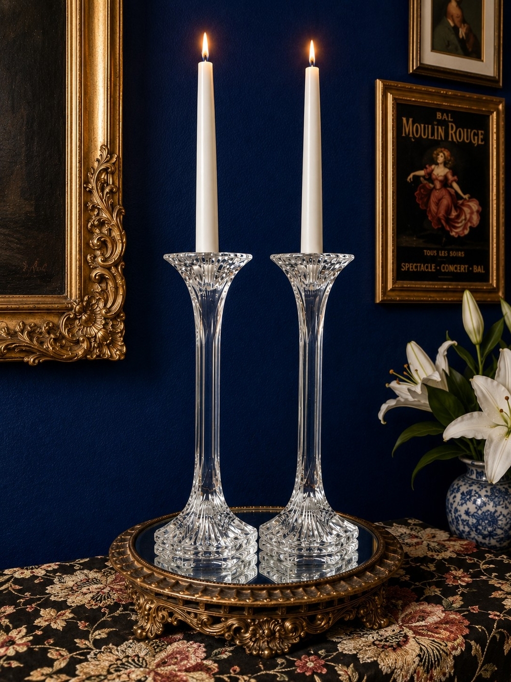 Vintage 80s MIKASA EXCELSIOR CRYSTAL 12INCH TALL CANDESTICKS